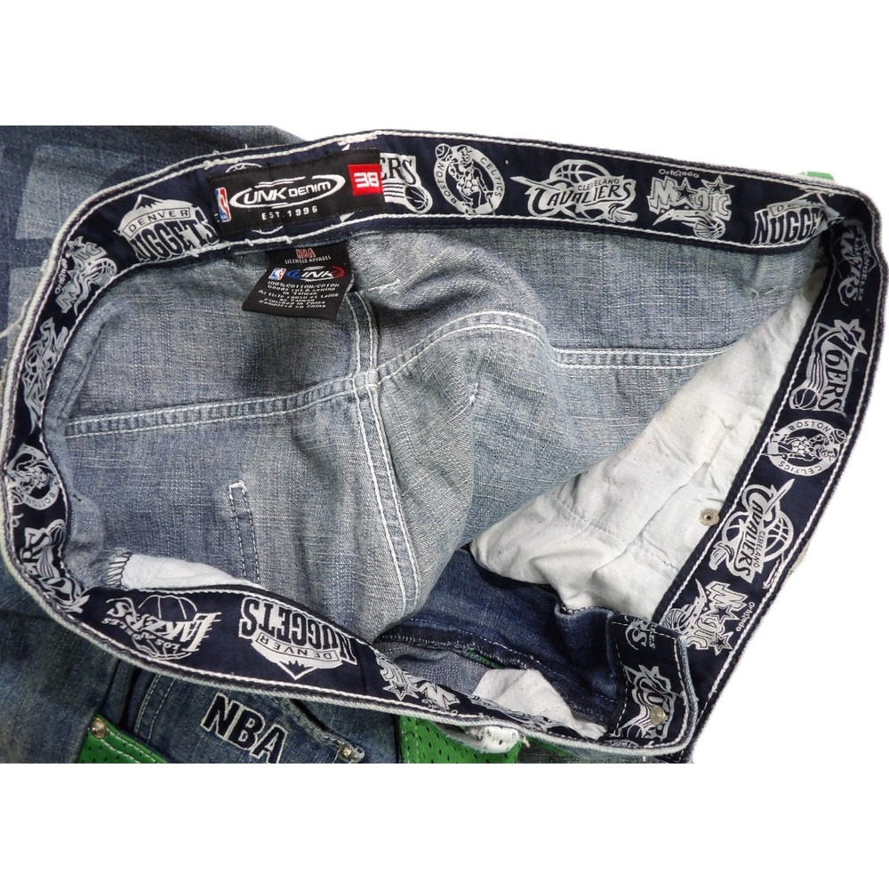 VTG UNK NBA All Star Men Jeans 38 Patchwork Jersey Bryant Iverson Baggy Denim - Picture 12 of 16